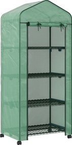 Outsunny Estufa de Exterior com 4 Prateleiras e Rodas Porta Enrolável Estrutura em Aço e Cobertura de PE 140g/㎡ Anti-UV 69x50x165 cm Verde | Aosom Portugal