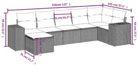 7 pcs conj. sofás jardim com almofadões vime PE cinzento-claro