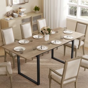 Mesa de jantar retangular extensível com extensão de 140 a 180 cm para 6 a 8 pessoas (CADEIRAS NÃO INCLUIDAS), com efeito de madeira natural, preto