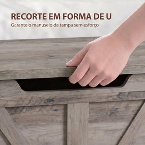 Baú de Arrumação 100 L com Dobradiça de Segurança e Recorte em U para Entrada e Sala 80x40x45 cm Cinzento