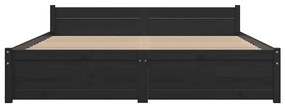 Estrutura de cama casal 135x190 cm madeira maciça preto