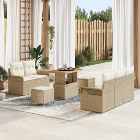 Conjunto de Sofá de Jardim de 8 Peças com Almofadas Beges em Rattan Si
