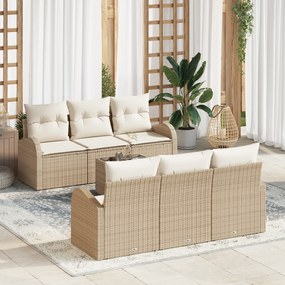 vidaXL Conjunto de Sofá de Jardim de 7 Peças com Almofadas Bege Poliratan