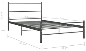 Estrutura de cama 90x200 cm metal cinzento