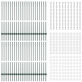 Postes de Cerca Prateados 44 pcs Verde Aço revestido a pó