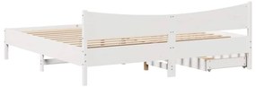 Estrutura de cama c/ gavetas 200x200 cm pinho maciço branco