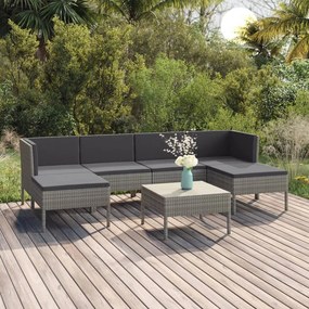 vidaXL 7 pcs conjunto lounge de jardim c/ almofadões vime PE cinzento