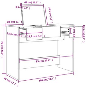 Toucador com espelho 100x45x76 cm cinzento cimento