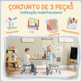 Mesa e Cadeiras para Crianças de 3 Peças com Altura Ajustável para Sala de Jogos Quarto Escola Infantil Branco e Cinza