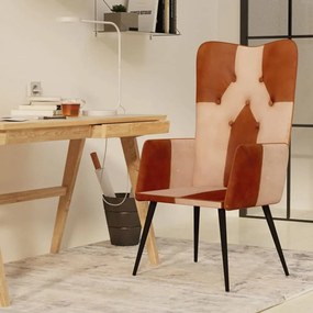 vidaXL Poltrona de apoio couro genuíno castanho e cor creme