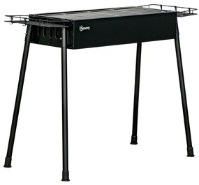 Outsunny Barbecue a Carvão com 2 Grelhas de Aço Inoxidável Portátil com 2 Prateleiras para Temperos com Ganchos 77x30x70 cm Preto | Aosom Portugal