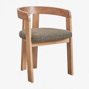 Cadeira De Jantar Estofada Yvone Com Braços De Madeira Madeira Natural & Bouclé Castanho Trigo - Sklum
