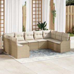 Conjunto de Sofá de Jardim vidaXL 9 Peças com Almofadas Bege Rattan PE