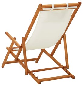 Cadeira de praia dobrável madeira eucalipto maciça/tecido creme