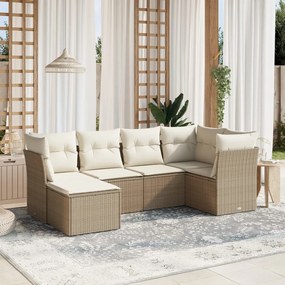 6 pcs conjunto de sofás p/ jardim com almofadões vime PE bege