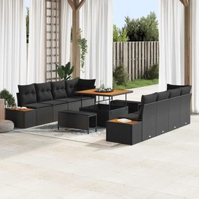 vidaXL Conjunto de Sofá de Jardim 11 pcs Preto Rattan Sintético