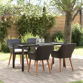 vidaXL Conjunto de Jantar de 5 Peças Preto Rattan Sintético