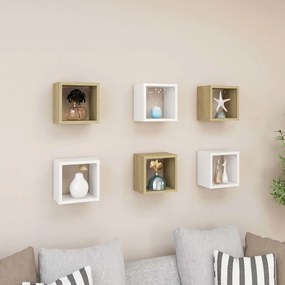 vidaXL Prateleiras parede forma de cubo 6 pcs 22x15x22cm branco/sonoma
