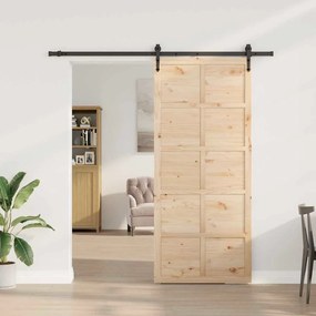 Porta Deslizante Castanho 90 x 208 cm Madeira de pinho maciça