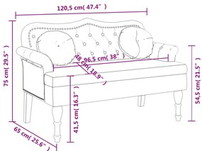 Banco c/ almofadões 120,5x65x75 cm camurça artificial castanho