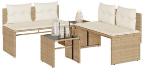 4 pcs conjunto de sofás para jardim c/ almofadões vime PE bege
