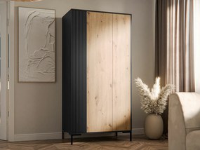 Roupeiro Etrfelu 107, Carvalho Artisan, Preto, 184x90x55cm, 72.55 kg, Portas para roupeiro: Com dobradiças