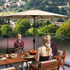 Guarda-sol de jardim 303 cm  com manivela, inclinação com botão, 8 varas, toldo duplo, impermeável e protetor solar Bege