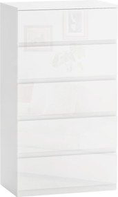 HOMCOM Cómoda para Quarto com 5 Gavetas Cómoda Madeira para Dormitório Quarto Branco Brilhante 55x33x80 cm | Aosom Portugal