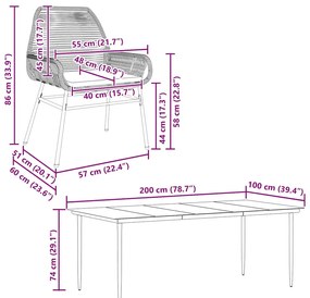 Conjunto jantar jardim 9 peças almofadas vidro vime cinzento PE