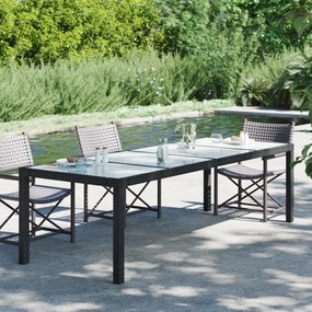 vidaXL Mesa de jardim 250x100x75 cm vidro temperado e vime PE preto