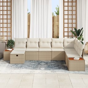 Conjunto de Sofá de Jardim com 8 Peças e Almofadas Bege de Rattan Poli