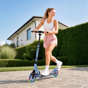 Trotinete Dobrável para Adolescentes e Adultos com Rodas Luminosas Guiador Ajustável Travão Duplo e Suspensão Azul