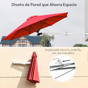 Guarda-sol montado na parede 250 cm x 184 cm  com poste ajustável e inclinável resistente para jardim, varanda, pátio Vermelho