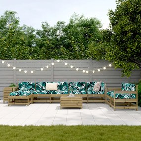 10 pcs conjunto sofás de jardim madeira de pinho impregnada