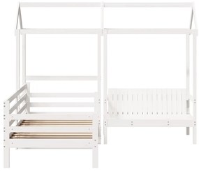 Conj. sofá-cama e banco c/ telhado 90x200cm pinho maciço branco