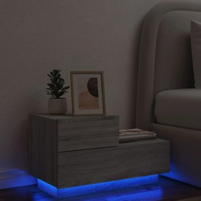 Mesa de cabeceira com luzes LED 70x36x40,5 cm cinzento-sonoma