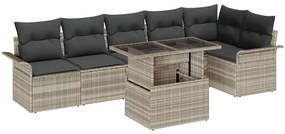 Conjunto de Sofá de Jardim vidaXL 7 Peças com Almofadas Cinza Claro de Rattan Polí
