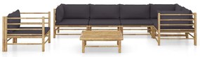 7 pcs conj. lounge jardim em bambu c/ almofadões cinza-escuro