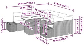 Conjunto de Sofá de Jardim de 9 Peças com Almofadas Marrons em Rattan