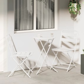 vidaXL Conjunto Bistro Dobrável de 3 Peças Branco Aço