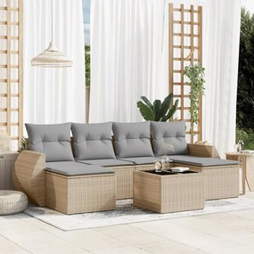 vidaXL 7 pcs conjunto de sofás p/ jardim com almofadões vime PE bege