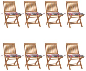 vidaXL Cadeiras de jardim dobráveis c/ almofadões 8 pcs teca maciça