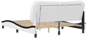 Estrutura cama c/ cabeceira 160x200 couro artif. branco/preto