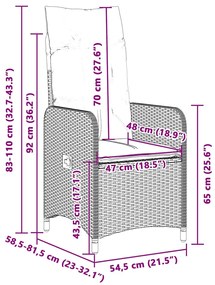 9 pcs conjunto de bistrô para jardim c/ almofadões vime PE bege