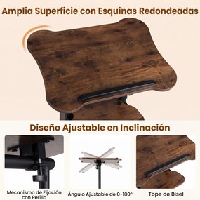Secretária de Computador Móvel, 55 x 40 x 68,5-91,5 cm, Altura Regulável, Castanho