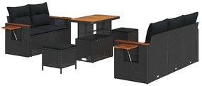 Conjunto de Sofás de Jardim de 8 Peças com Almofadas Preto Rattan Poli