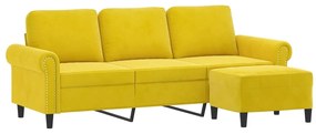 Sofá de 3 lugares com apoio de pés 180 cm veludo amarelo