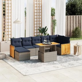 vidaXL 8 pcs conjunto sofás p/ jardim c/ almofadões vime PE cinzento