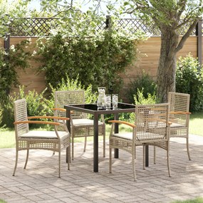 Conjunto de Jantar de Jardim de 5 Peças com Almofadas Bege Rattan Poli