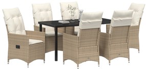 Conjunto de Jantar de Jardim de 7 Peças com Almofadas, Poliratan Bege